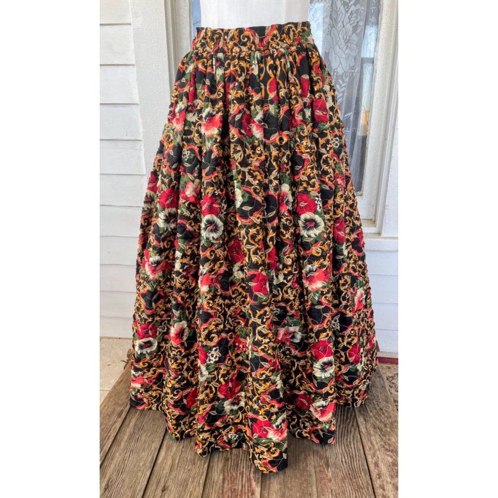 Vintage 1960s Puffy Crinoline Maxi Skirt Metallic Floral - Picture 2 of 15
